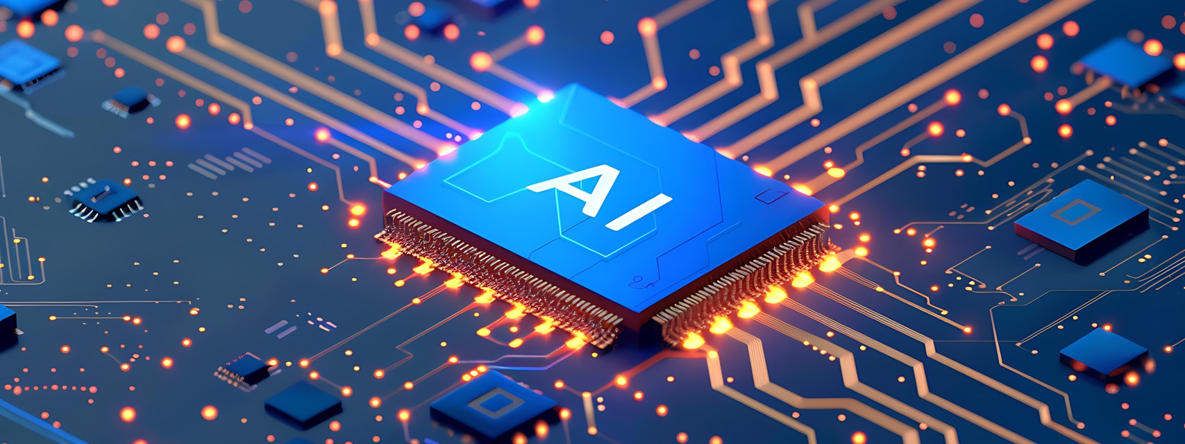 Computer processor microchip with "AI" printed on it